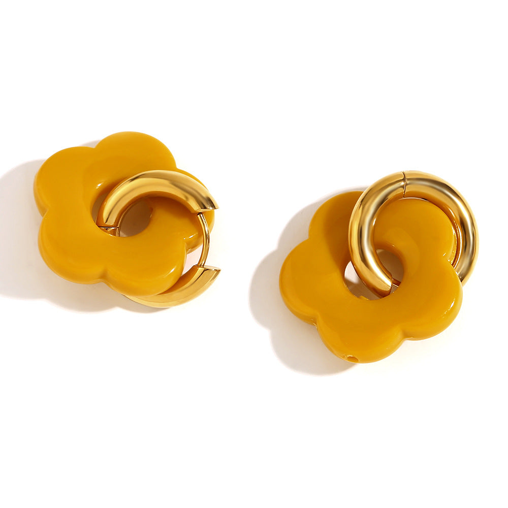 Orecchini a Cerchio Piccoli con Fiori Vintage in Acciaio Inossidabile Placcato Oro 18K Design Floreale Colorato Dopaminico da Donna