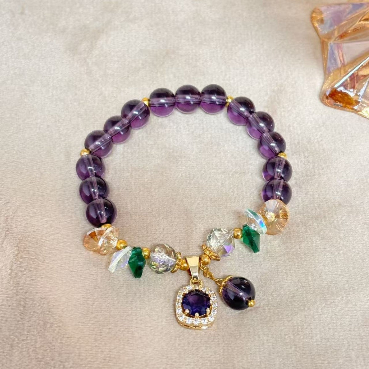 Vintage Luxury Geometric Glass Bracelet with Cubic Zirconia Inlay for Women