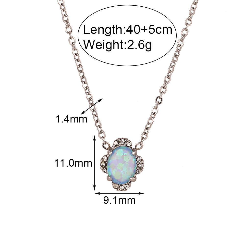 Vintage Floral Oval Petal Pendant Necklace Set with Stainless Steel Chain and Titanium Steel Pendant for Women