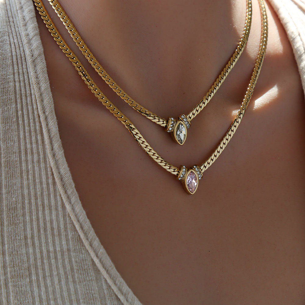 Collana Pendente Occhio Minimalista Geometrica in Acciaio Inossidabile Placcato per Uomo e Donna con Lunghezza Regolabile
