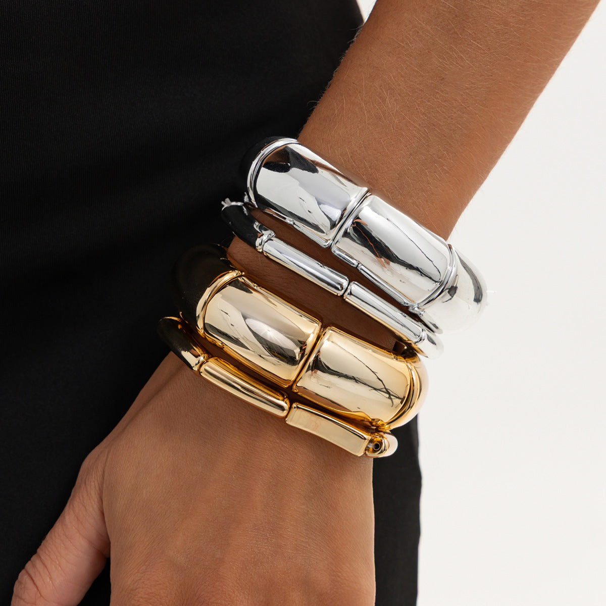 Minimalist Geometric Plated Acrylic Bamboo Segment Cuff Bracelet