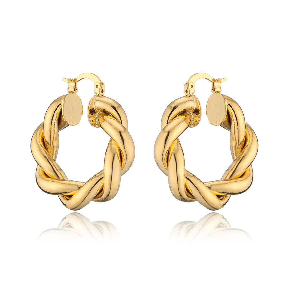 Orecchini Geometrici Vintage Grandi in Rame Placcato Oro Vero con Intarsio di Zirconi per Donna