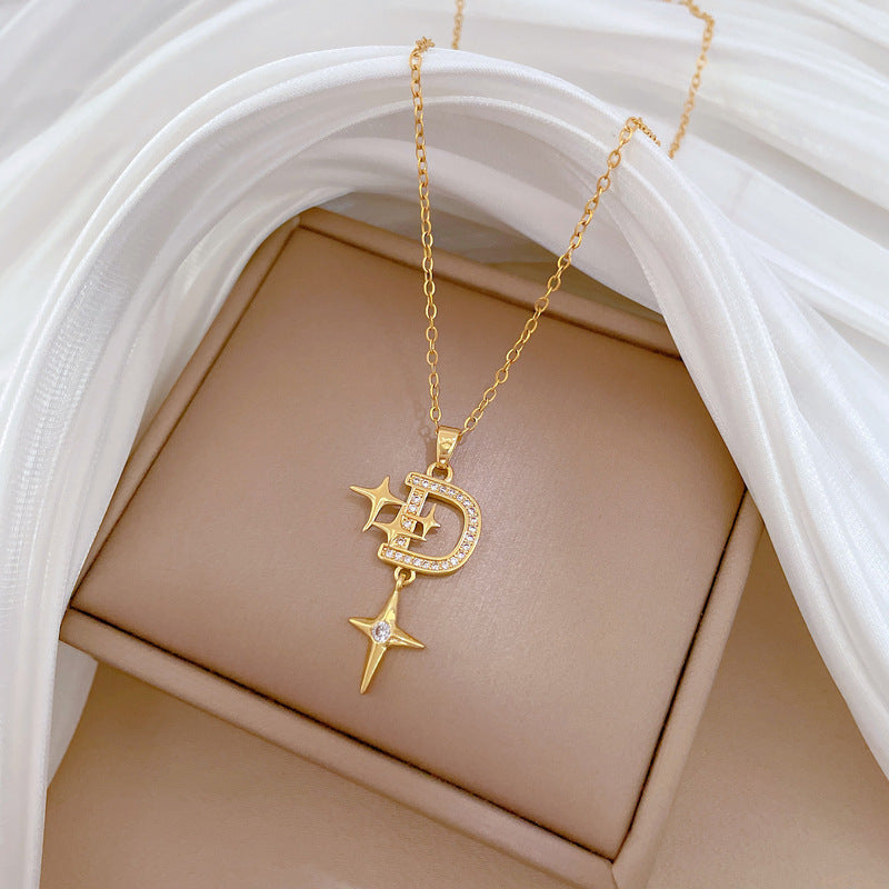 Collana di Lusso con Pendente a Stella in Acciaio al Titanio per Donna con Strass Completi, Design Geometrico e Catena a Ciondolo Regolabile