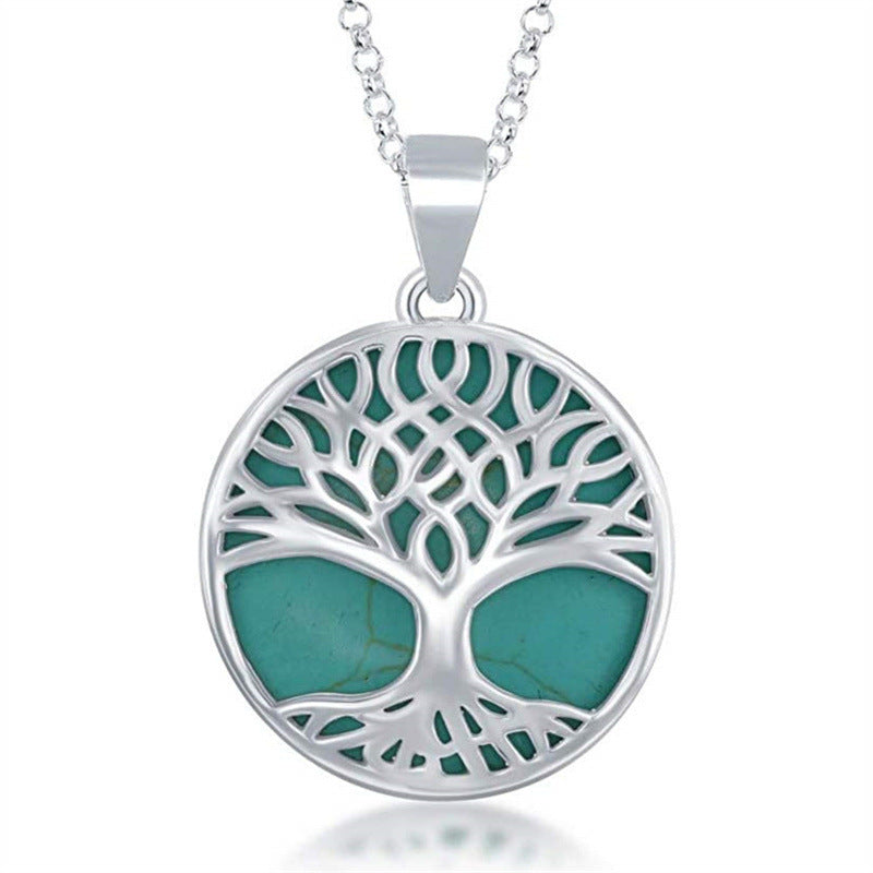 Collana girocollo minimalista con ciondolo rotondo a forma di albero della vita in acciaio inossidabile con finitura galvanica, unisex
