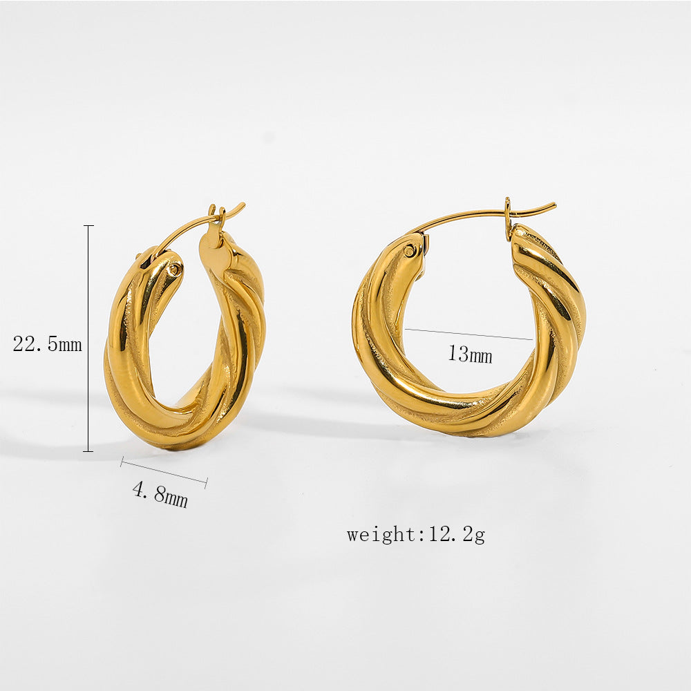 Minimalist Geometric Twisted Croissant-Shaped Gold-Plated Stainless Steel Stud Earrings for Women