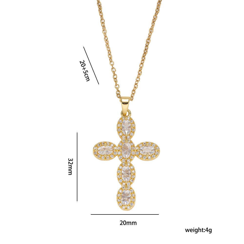 Collana con Pendente a Croce di Lusso da Donna in Acciaio al Titanio con Placcatura in Oro 18K e Zirconi Cubici Colorati su Catena a O