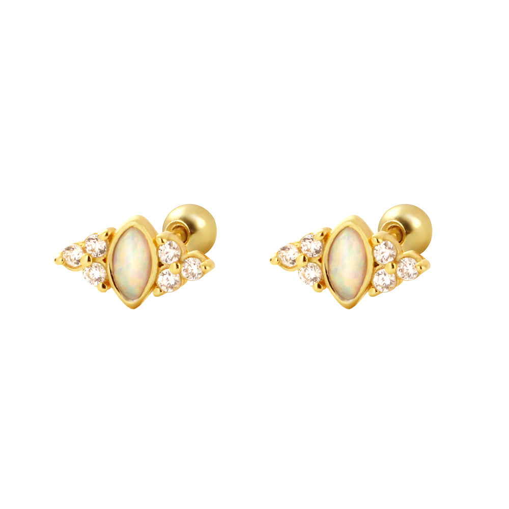 Elegant 925 Sterling Silver Geometric Round Opal Cubic Zirconia Plated Screw Back Ear Studs for Women