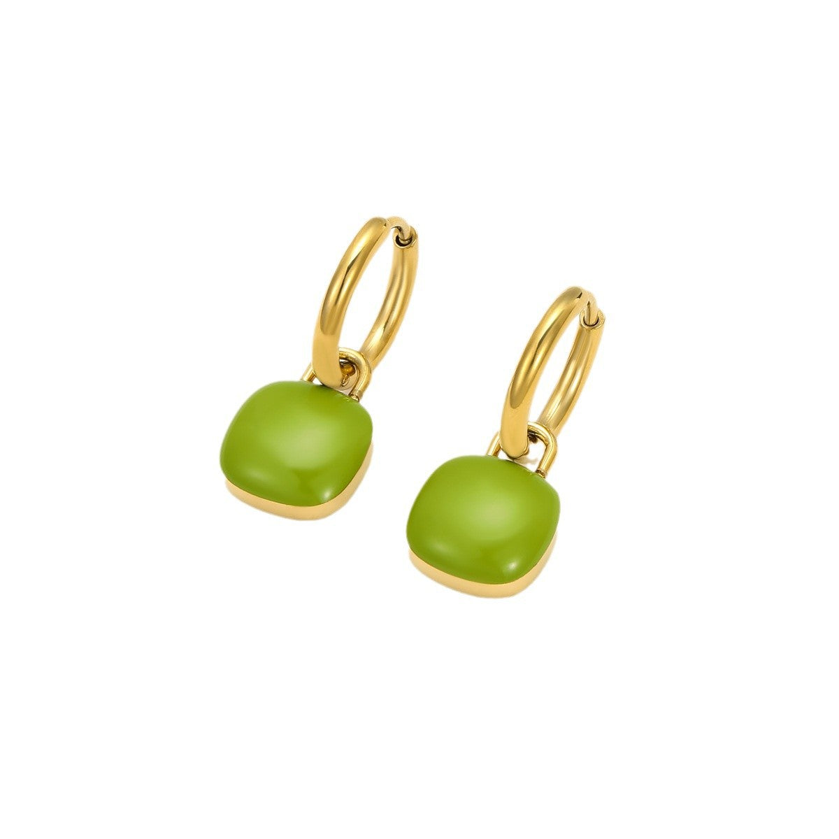 Pendientes de Acero Inoxidable con Colgante Cuadrado Esmaltado de Moda para Mujer con Acabado Chapado
