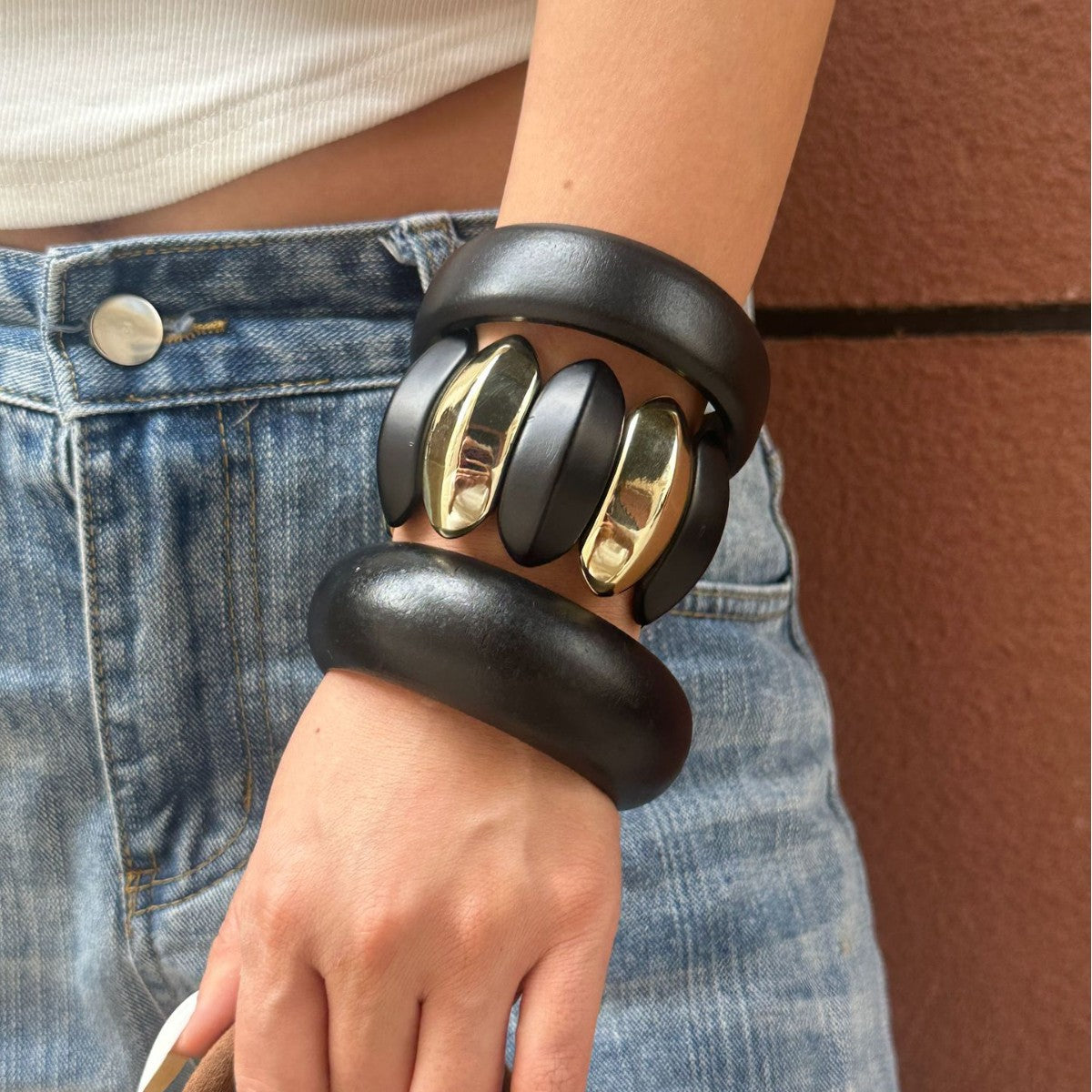 Vintage Wide Irregular Oval Geometric Acrylic Bracelet Polished Finish