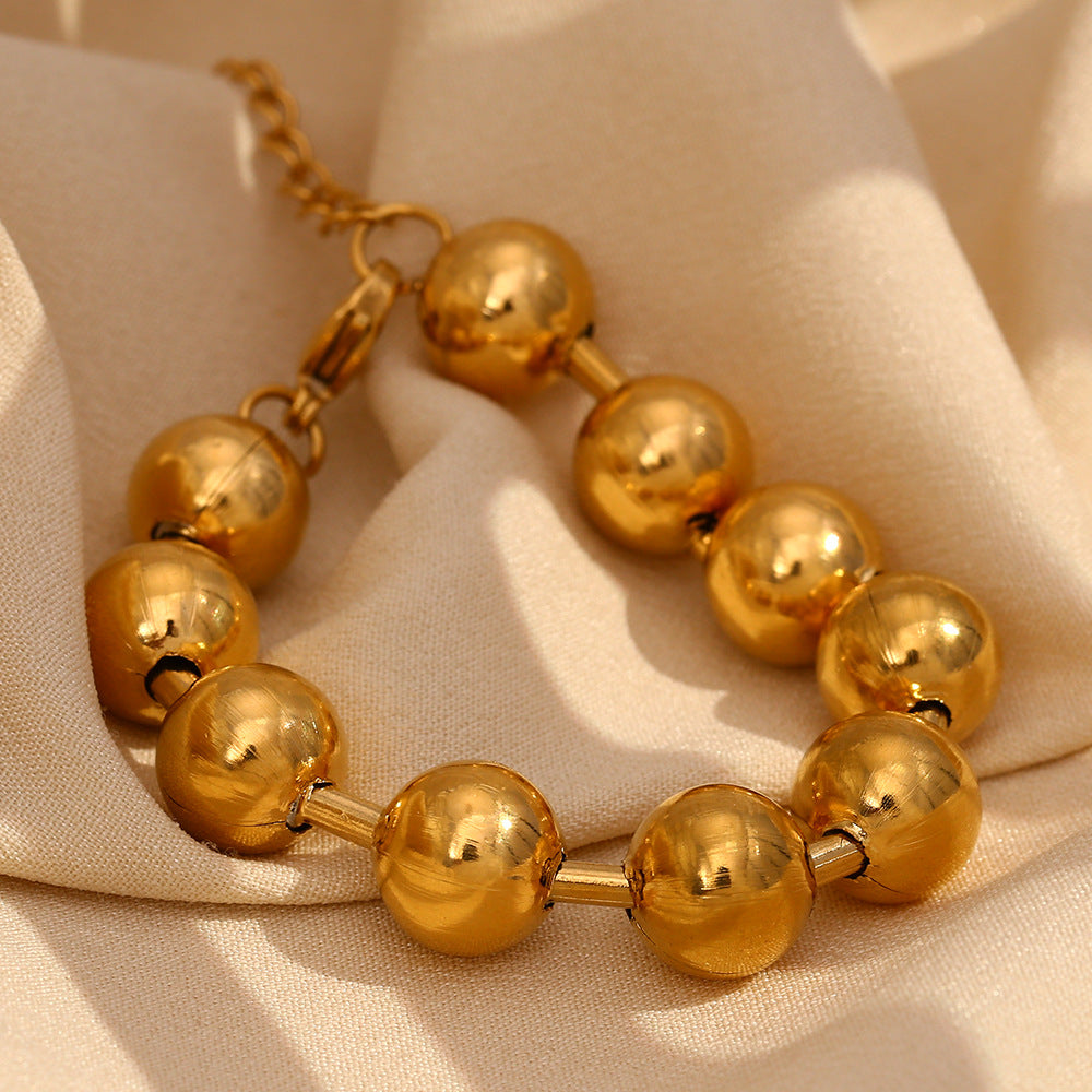 Minimalist Fashionable Geometric Stainless Steel Plated 18K Gold Large Round Bead Bracelet for Women