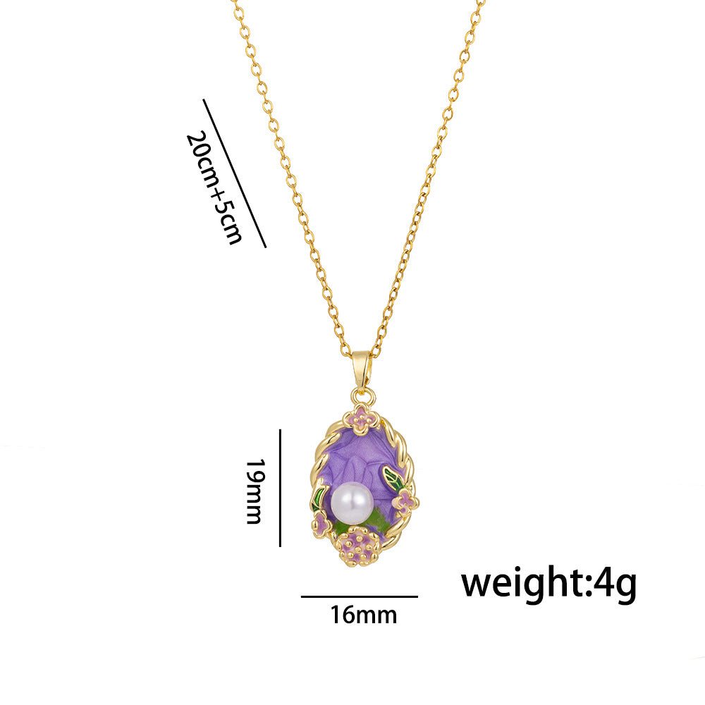 Elegant French Vintage Style Enamel Floral Pendant Necklace with Titanium Steel Chain and Camellia Design