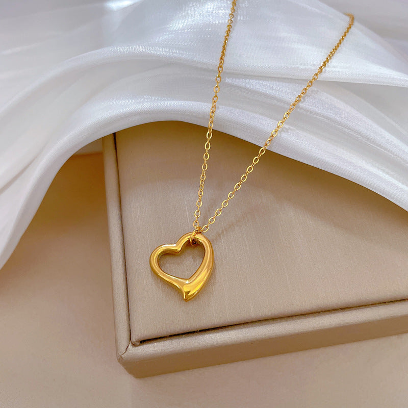 Minimalist Titanium Steel Heart Chain Necklace for Women Floral Pattern