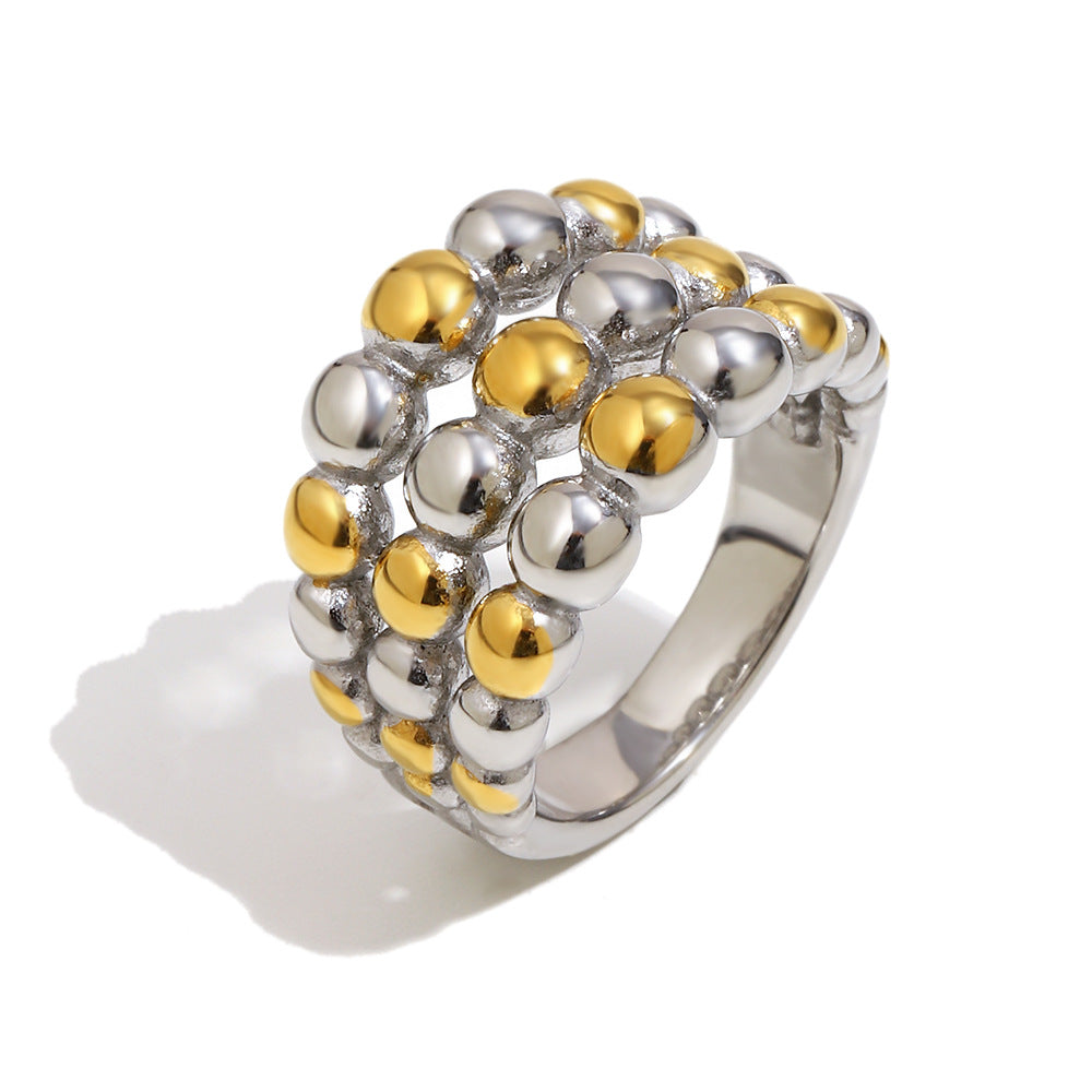 Anello con Nodo a Sfera Tonda in Acciaio Inossidabile Placcato Oro 18K Geometrico Minimalista da Donna Accessorio di Moda di Lusso