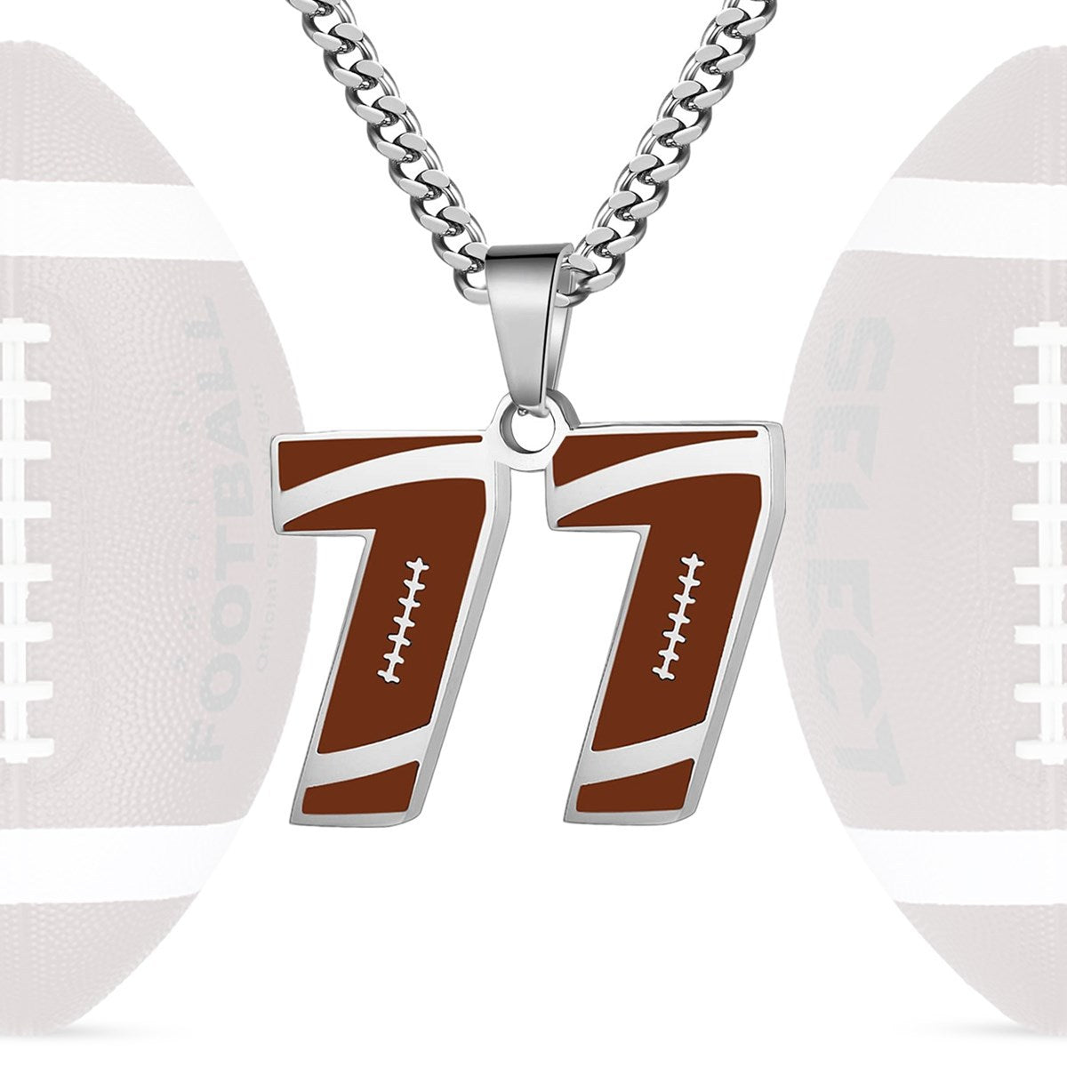 Motivational Football Number Pendant Necklace for Men in Stainless Steel with Polished Finish and Letter/Number Design