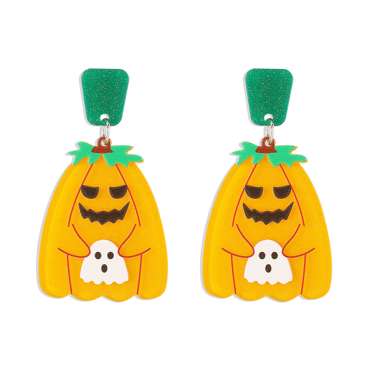Divertidos Pendientes de Halloween de Dibujos Animados con Diseño de Calabaza, Fantasma y Calavera en Base Acrílica con Detalles de Diamantes de Imitación y Lentejuelas para Mujer