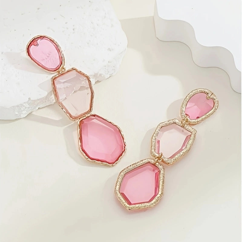 Orecchini Lunghi da Donna Minimalisti, Irregolari, Geometrici, con Cristalli, in Rame e Perno in Acciaio Inossidabile