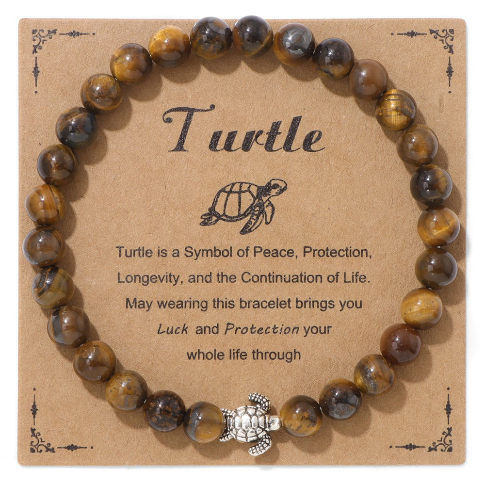 Vintage Minimalist Animal Stone Beaded Bracelet Unisex Sea Turtle Charm