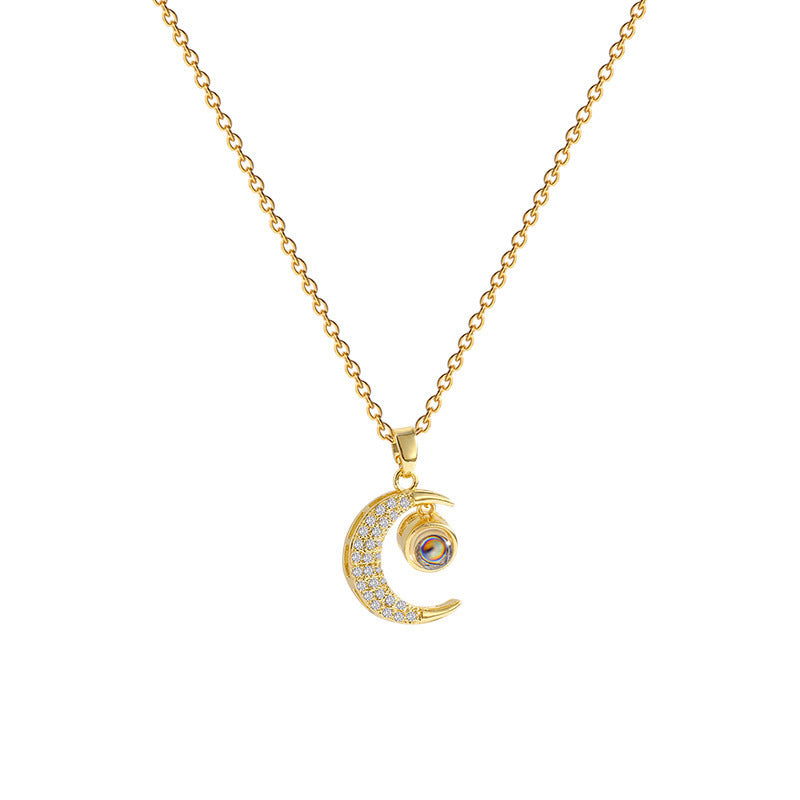 Sweet Minimalist Geometric Moon Pendant Necklace 18K Gold Plated Titanium Steel Lip Chain Unisex Choker