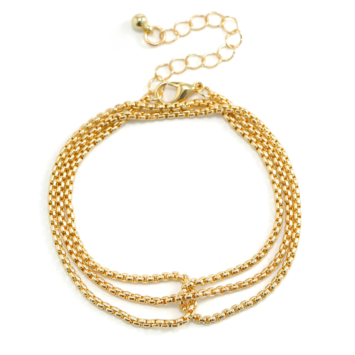 Minimalist French-Style Punk Metal Bracelet with Interwoven Chain Design and Geometric Shape Electroplated Finish