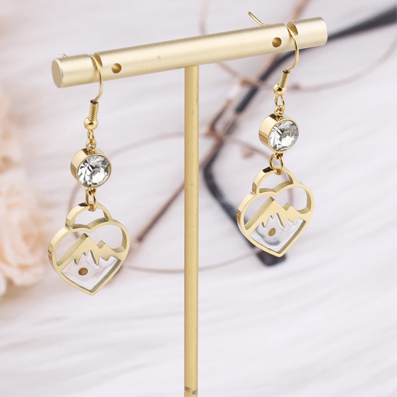 Pendientes de acero inoxidable en forma de corazón con acabado chapado para mujer, joyería de abalorios