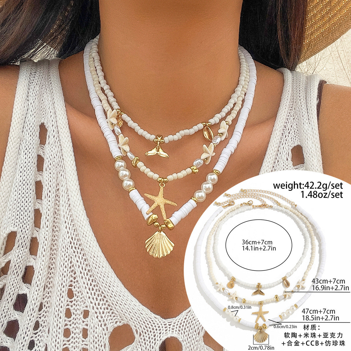 Sweet Star Geometric Zinc Alloy Plated Necklace with Turquoise and Beads for Women