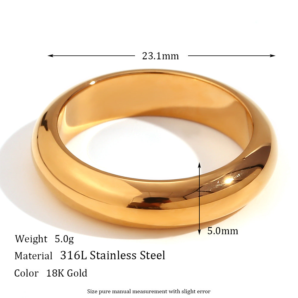Anello Minimalista Geometrico in Acciaio Inox da Donna con Placcatura in Oro 18K Fascia Spessa Liscia Accessorio Moda