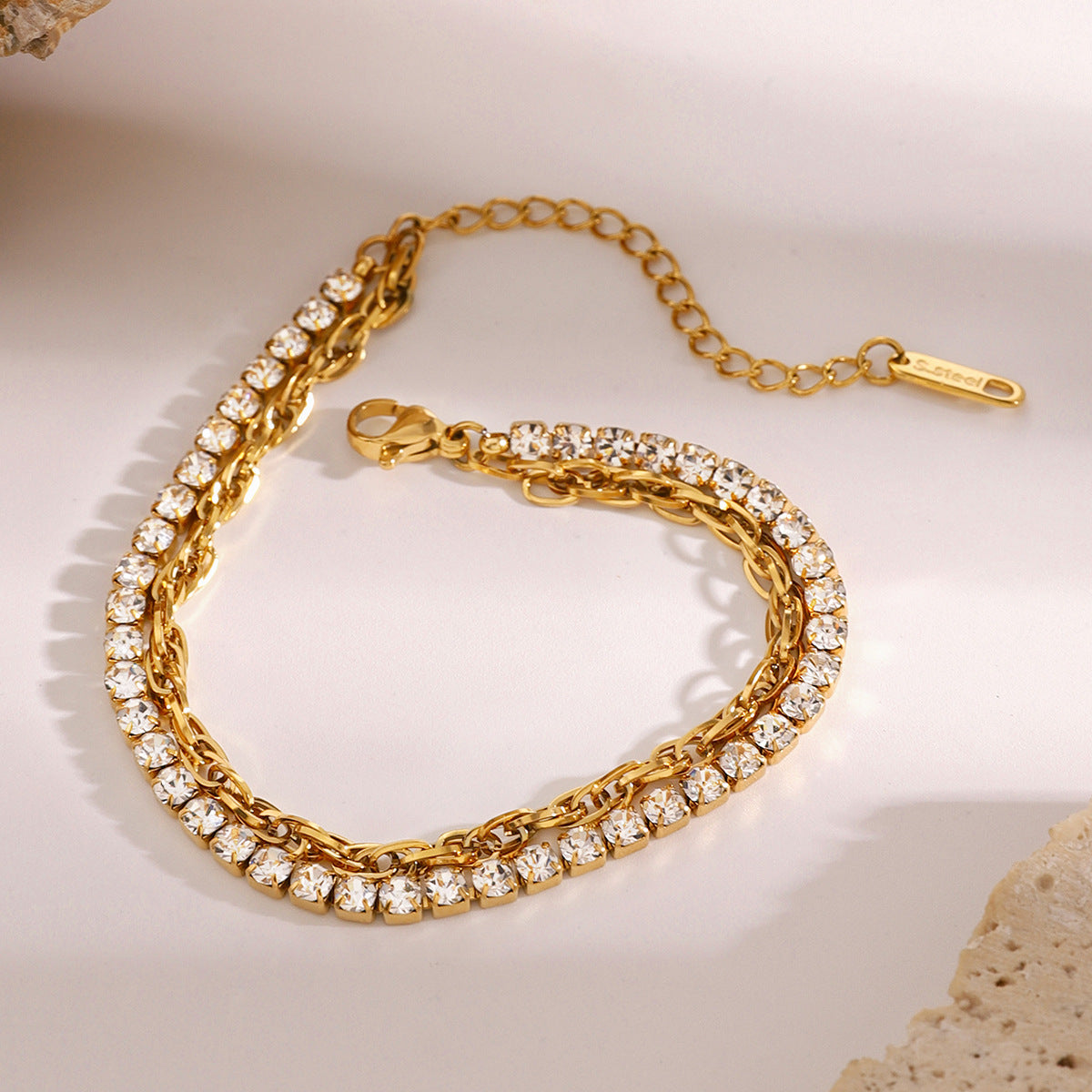 Geometric Stainless Steel Rhinestone Plated Bracelet for Women