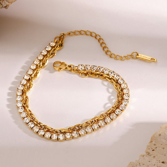 Geometric Stainless Steel Rhinestone Plated Bracelet for Women