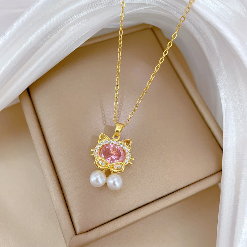 Collana con ciondolo a luna geometrica di lusso per donna e uomo in acciaio al titanio con intarsio di strass sulla catena del collare