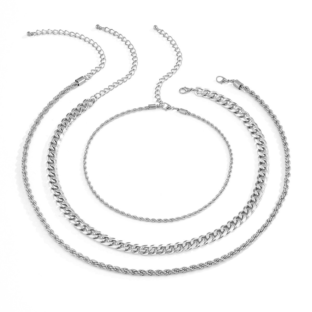 Hip-hop Punk Minimalist Geometric Round Alloy Plated Multi-layer Curb Chain Necklace for Women