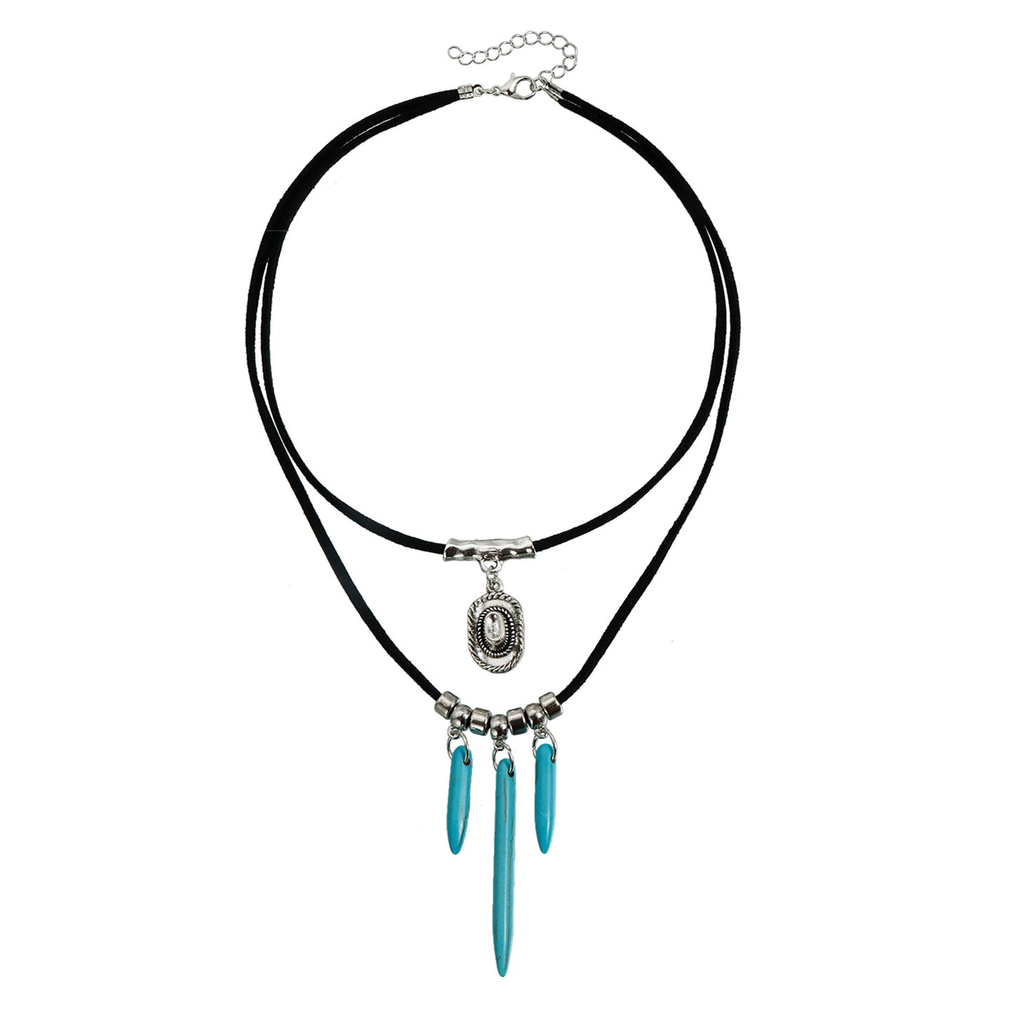 Vintage Bohemian Geometric Heart Turquoise Inlay Alloy Plated Multi-layer Necklace for Women