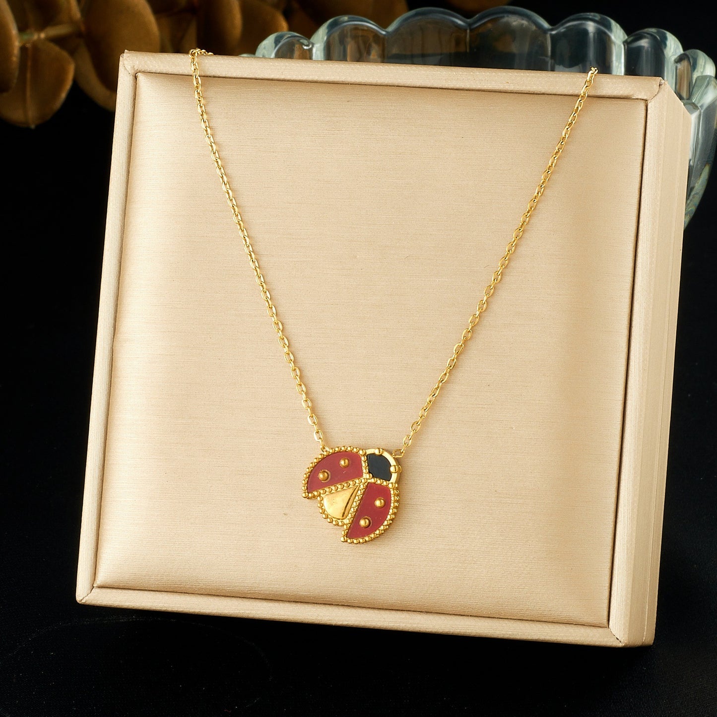 Ladybug Drip Oil Plated Stainless Steel Pendant Jewelry Set for Women