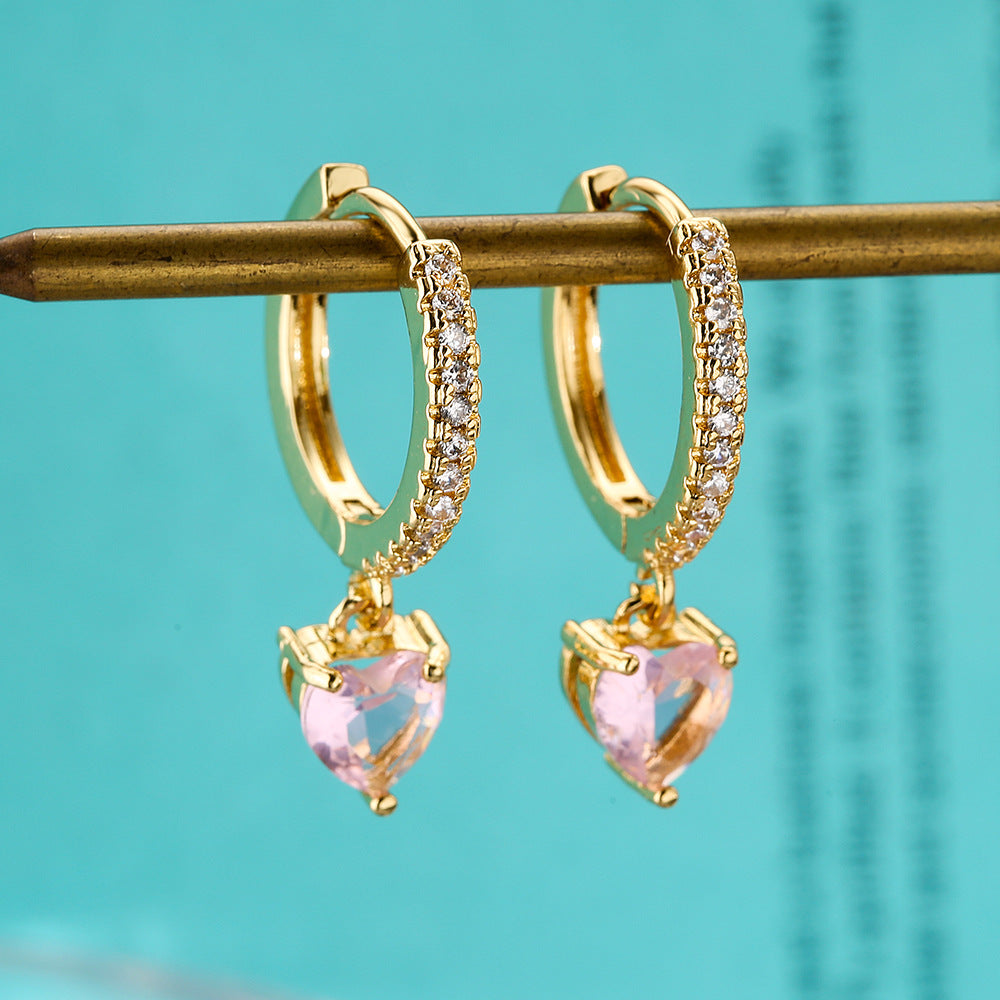 Minimalist Heart-Shaped Copper Earrings with Gold Plating and Zirconia Accents for Women