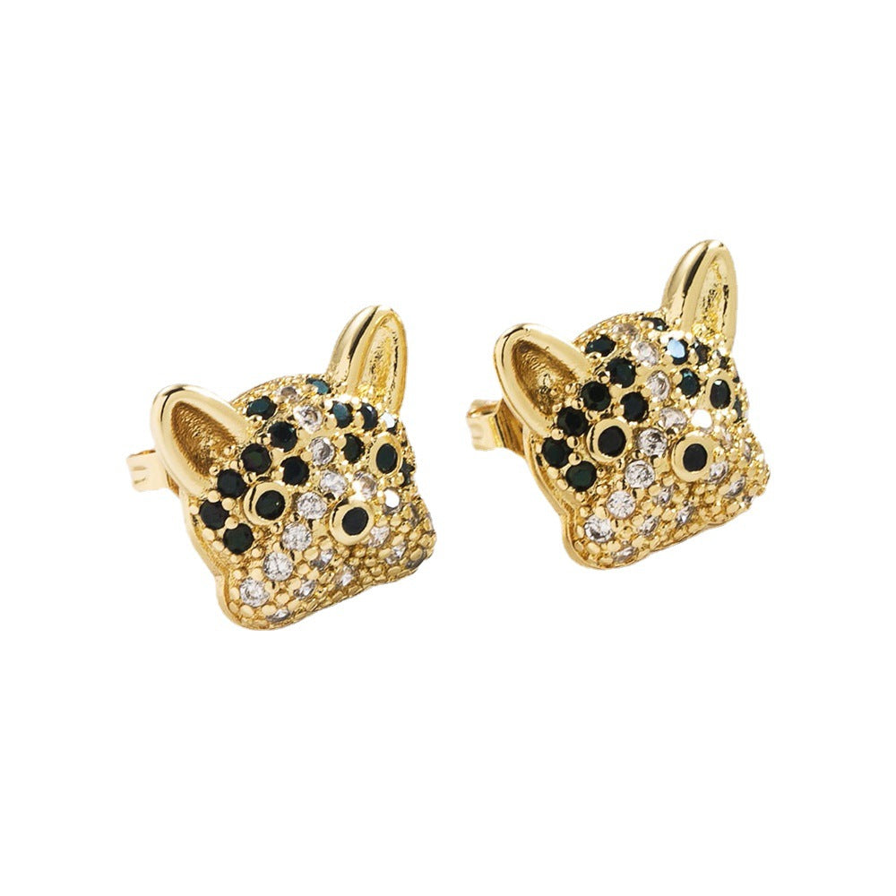 Cute Minimalist Dog and Giraffe Stud Earrings for Women Made of Brass with 18K Gold Plating and Zircon Inlay