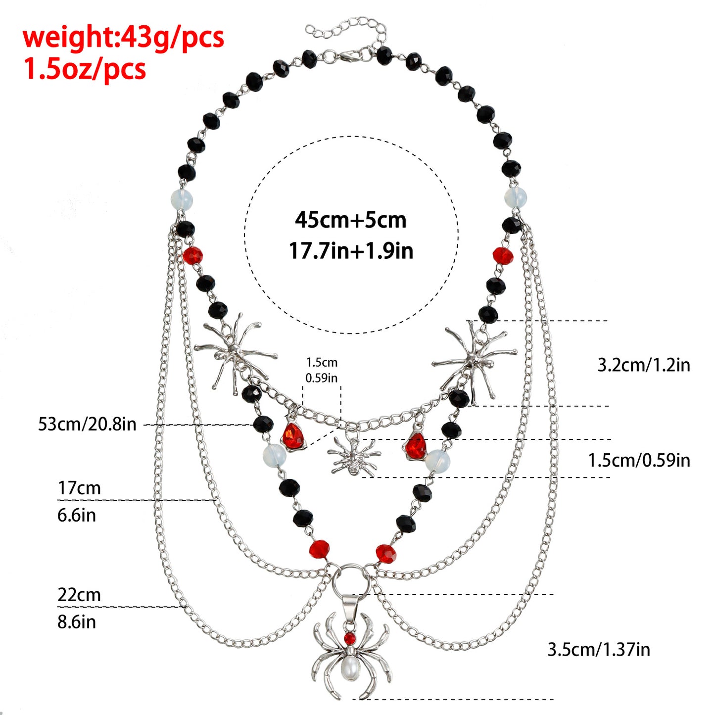 Minimalist Multi-Layer Black Crystal Spider Pendant Necklace for Women with Electroplated Metal Chain