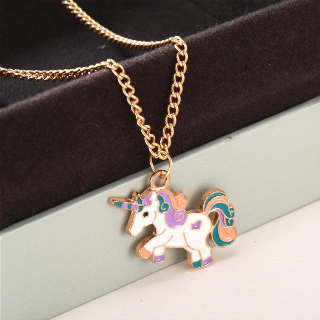 Collar con Colgante de Unicornio de Dibujos Animados para Niñas, Collar de Aleación con Acabado de Esmalte, Joyería Infantil Estilo Princesa