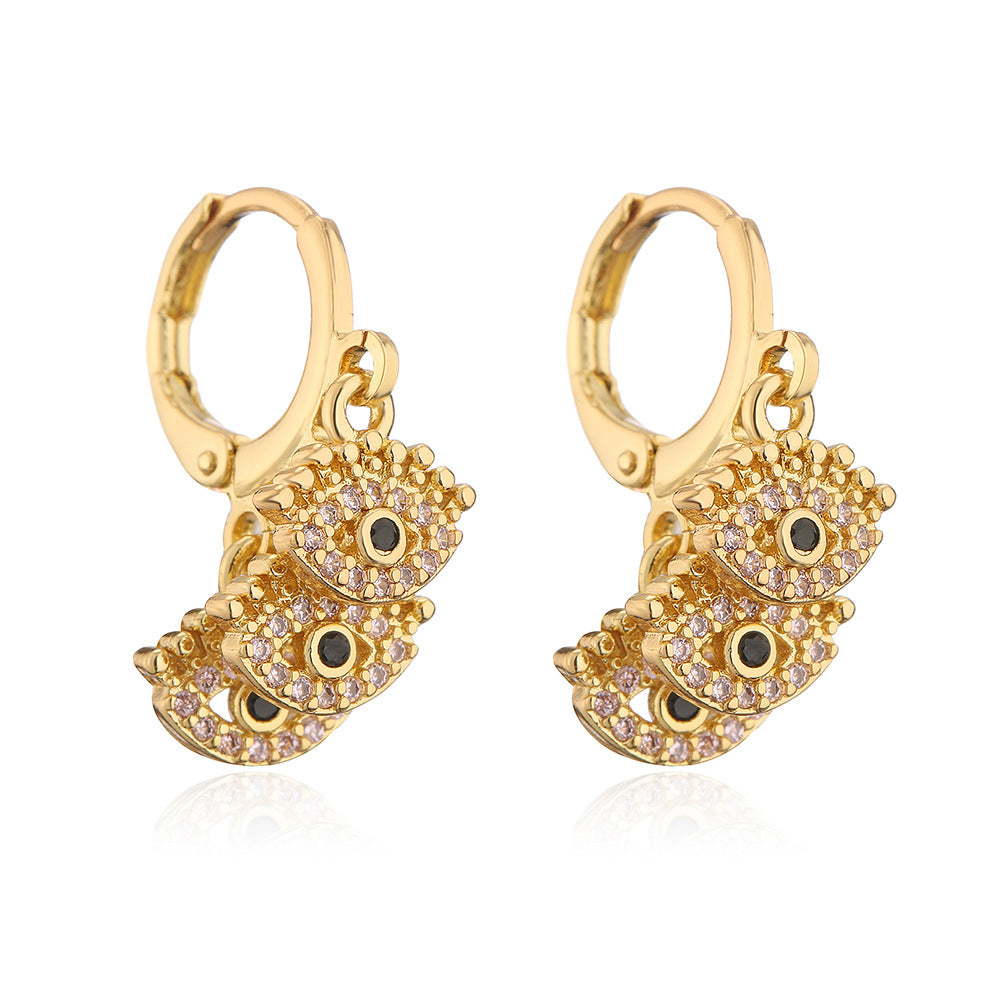 Orecchini Pendenti con Occhio di Allah Vintage da Donna, Realizzati in Ottone con Placcatura in Oro Vero e Zirconi Micro-Incastonati