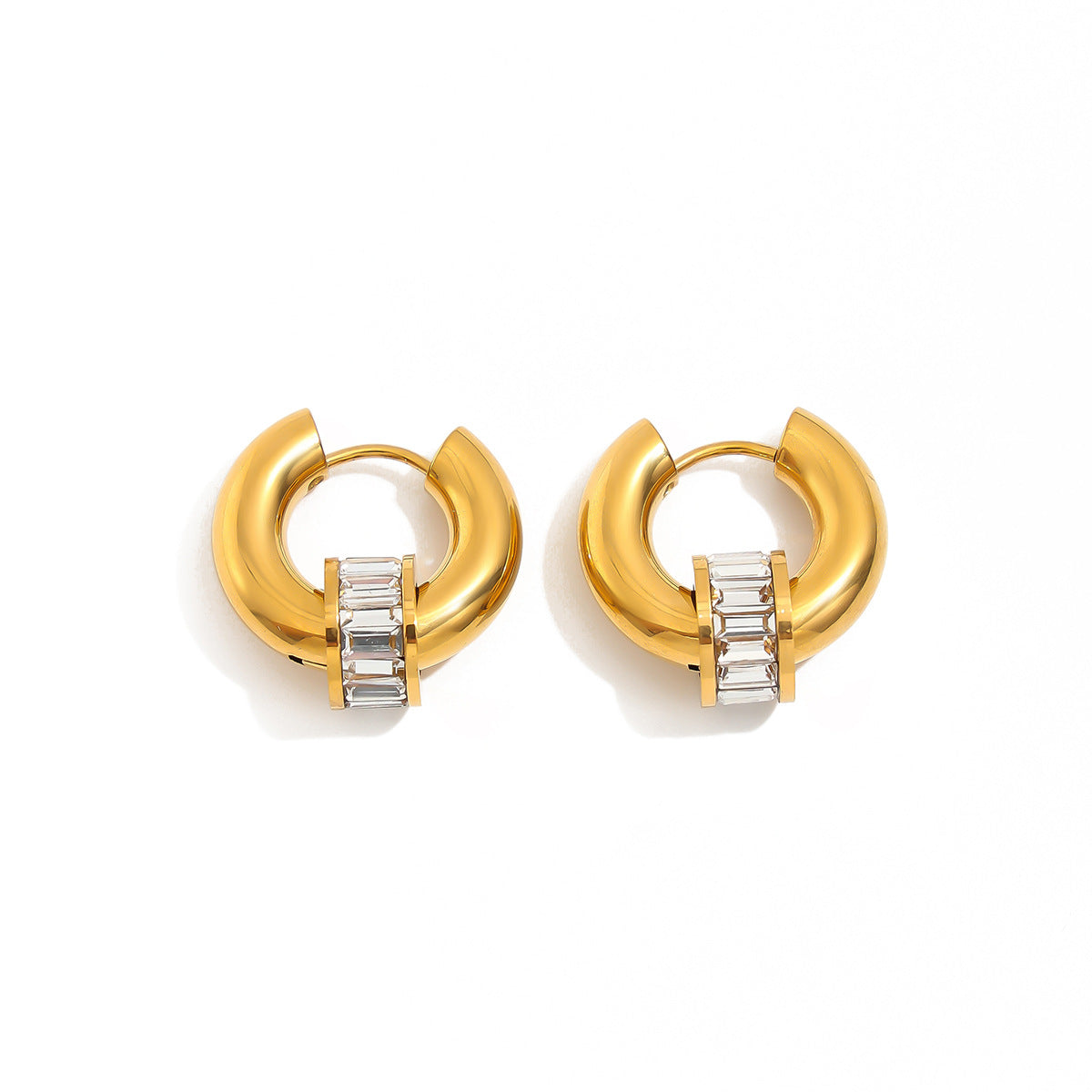 Minimalist Elegant Geometric Round Square Stainless Steel PVD Plated Cubic Zirconia Inlay Earrings for Women