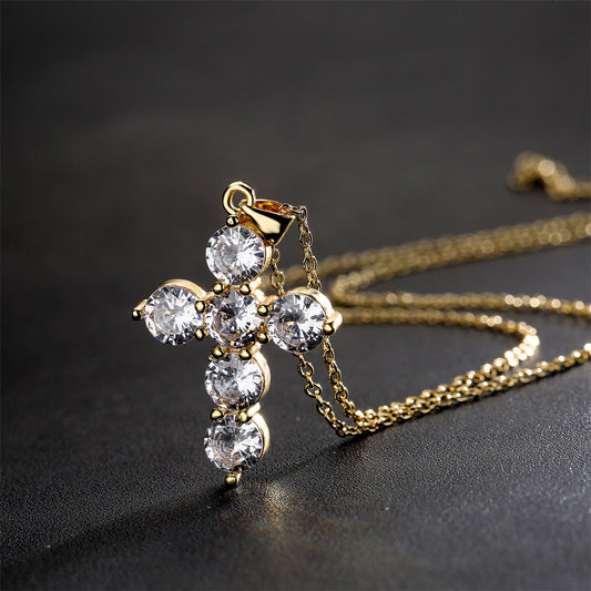 Collar con colgante geométrico para mujer, de cobre con baño de oro y circonitas micropavé