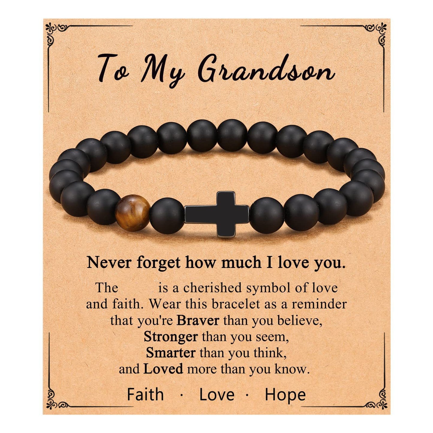 Minimalist Matte Cross Bracelet with Tiger's Eye and Obsidian Pendant Unisex Jewelry
