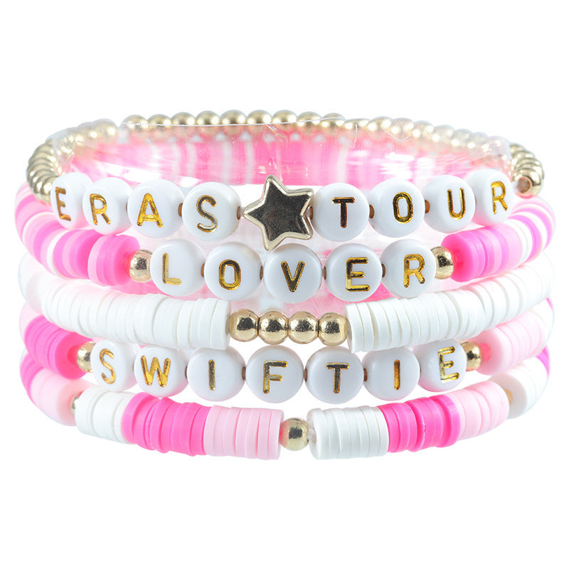 Colorful Letter Number Beaded Stretch Bracelet Set Resin Unisex