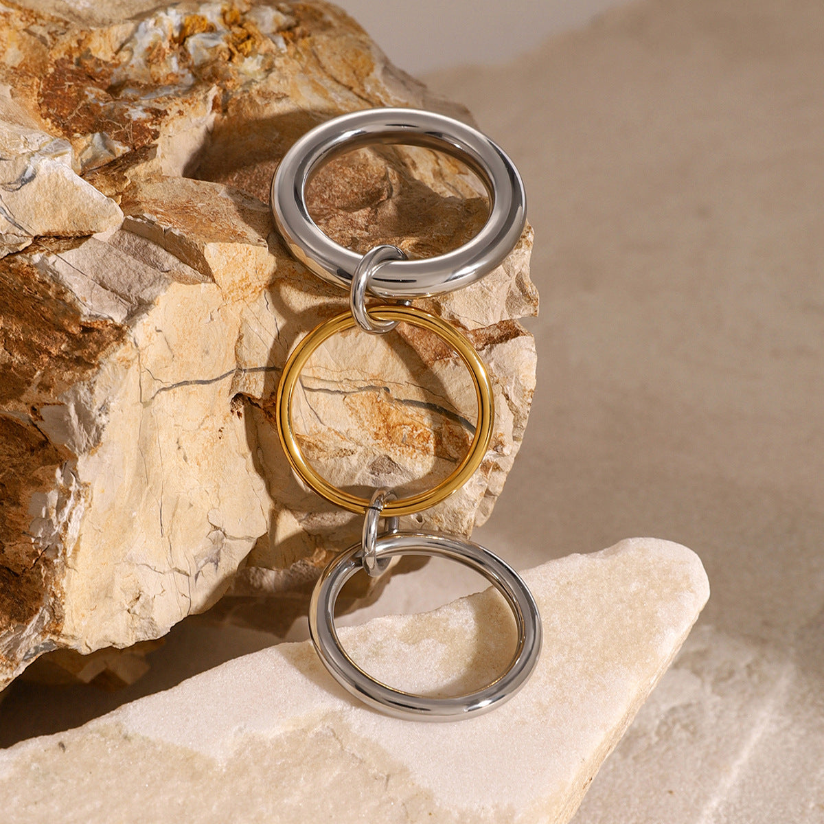 Geometric Round Plated Stainless Steel Stacking Ring Set