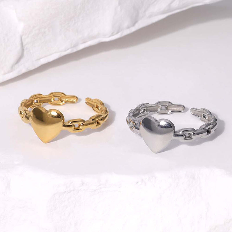 Anello aperto a forma di cuore, in acciaio inossidabile placcato, da donna