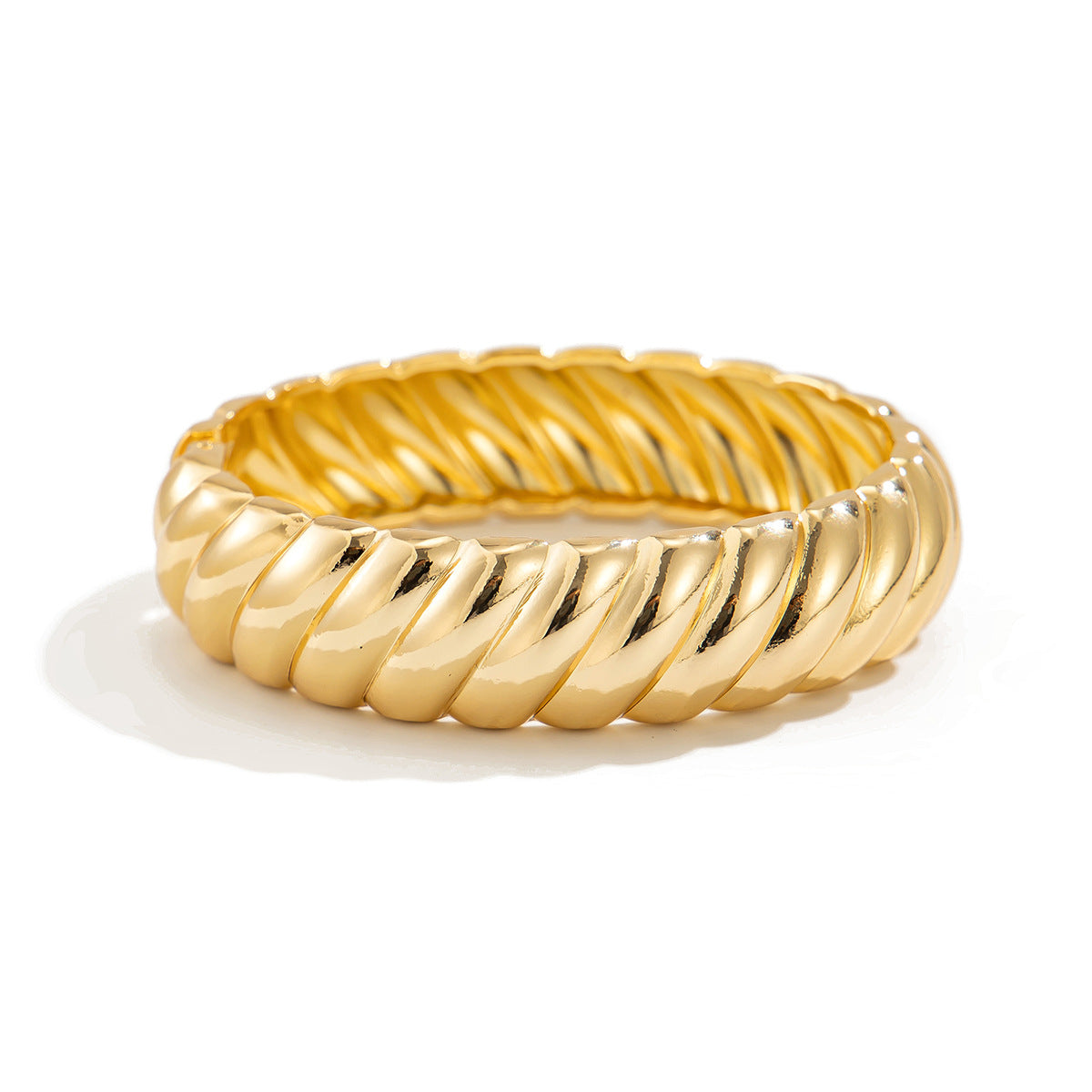 Minimalist Plated Zinc Alloy Textured Spring Bangle Bracelet