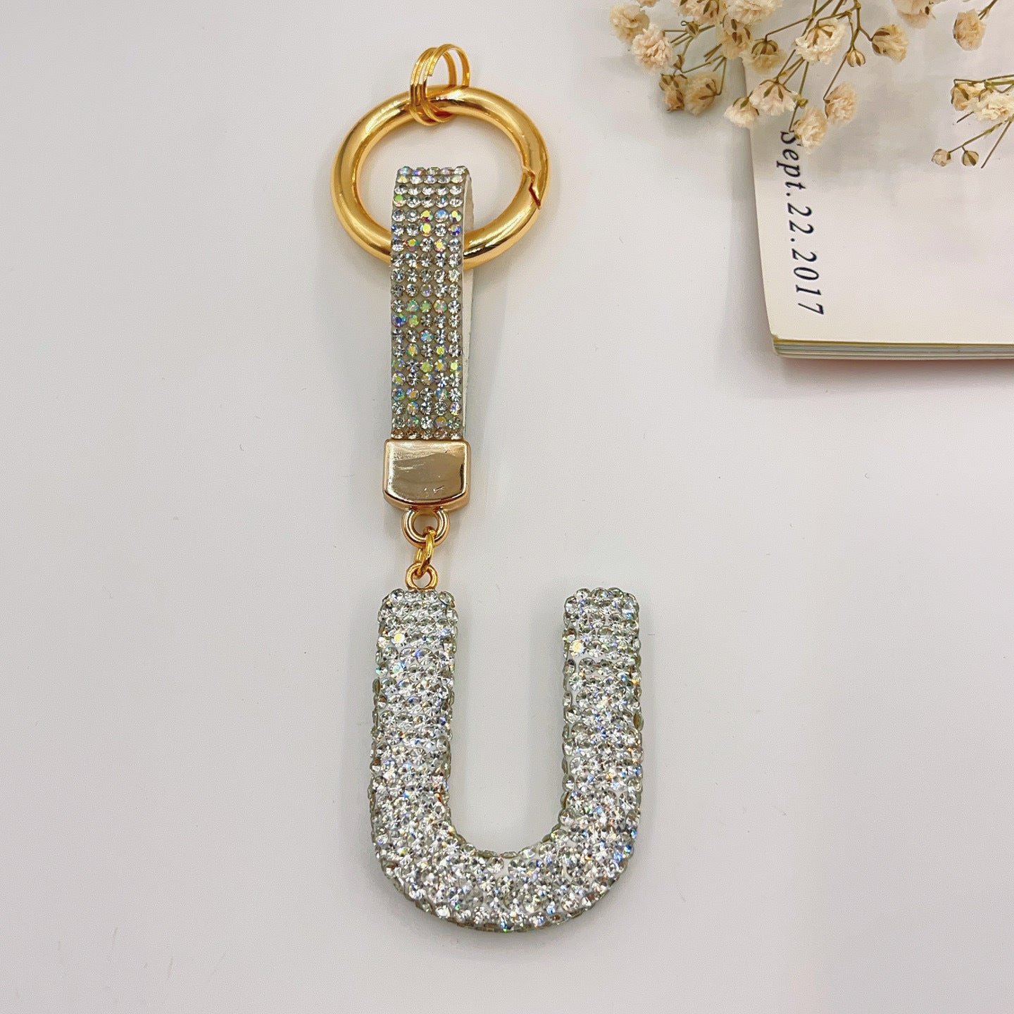Sweet Rhinestone Inlay Letter Resin Keychain Charm Bar