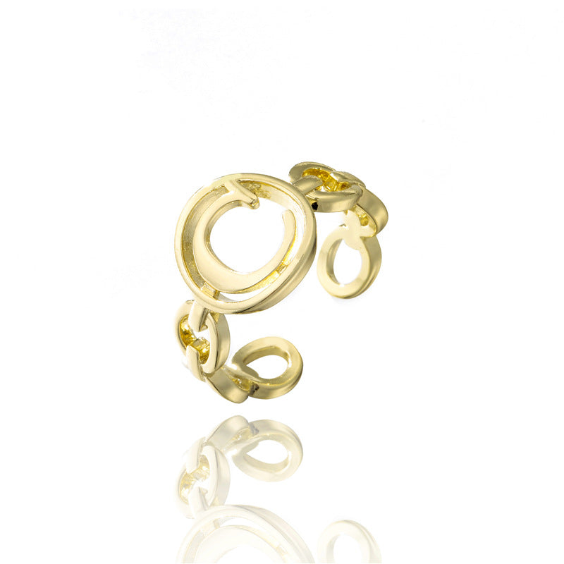 18K Gold Plated Brass Letter Open Ring for Women