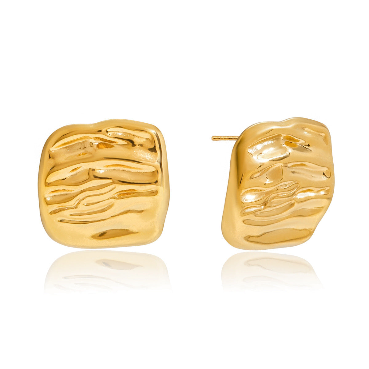 Pendientes de acero inoxidable de tuerca, minimalistas, cuadrados y geométricos, con textura martillada y acabado chapado para mujer