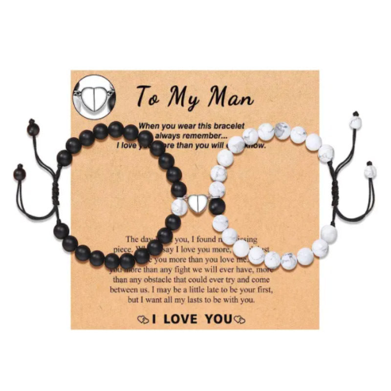 Matte Geometric Heart Alloy Beaded Bracelet Unisex