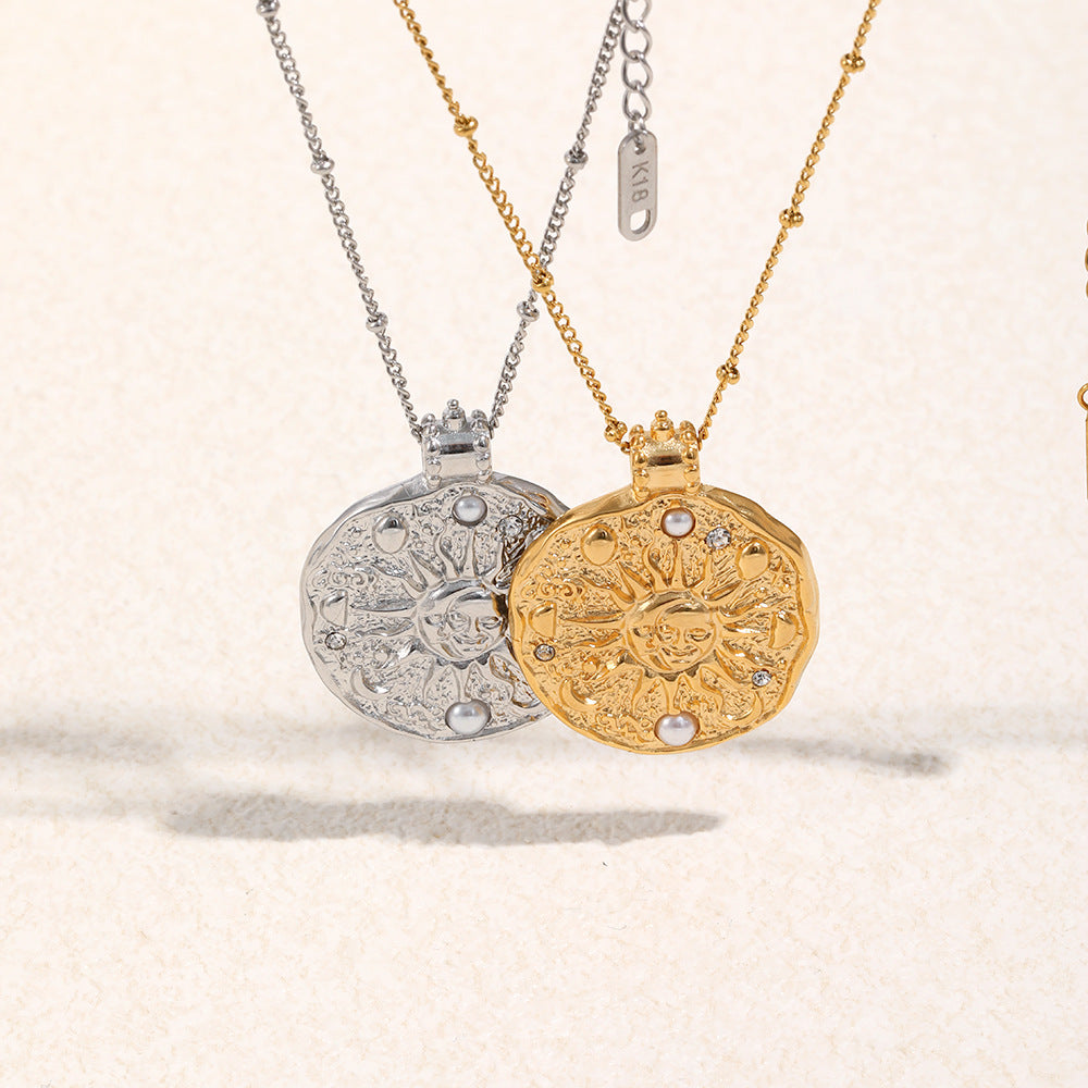 Collana con Pendente da Donna a Faccia di Sole Placcato Oro in Acciaio Inossidabile Geometrico