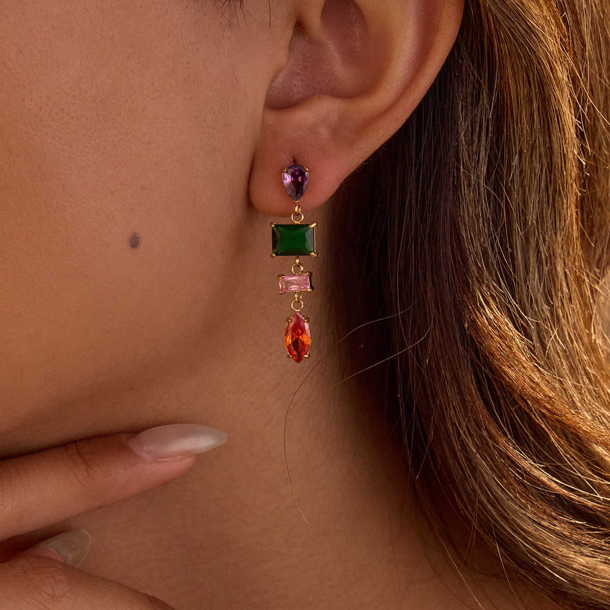 Minimalist Geometric Stainless Steel Earrings with Zircon Inlay for Women
